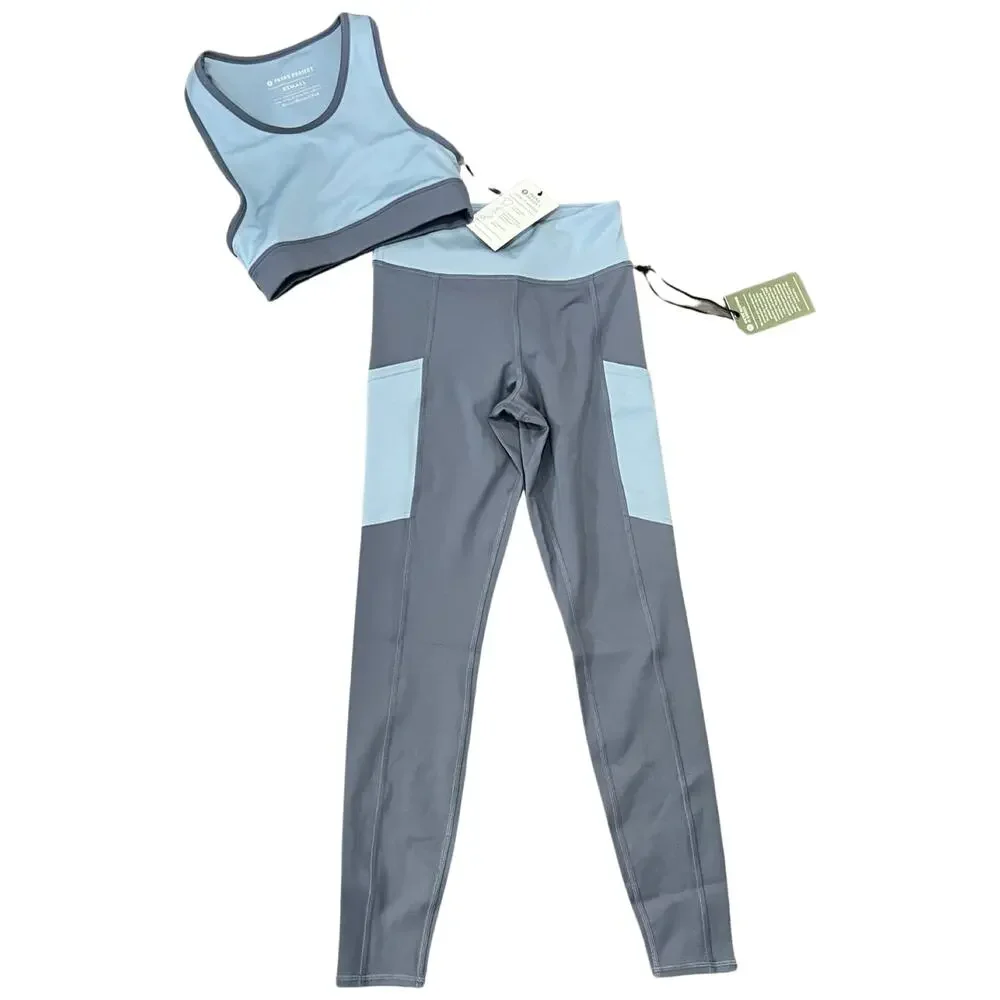 Parks Project Glacier Trail Blue Crop Top Sports Bra Leggings Set sz XS NEW Tags